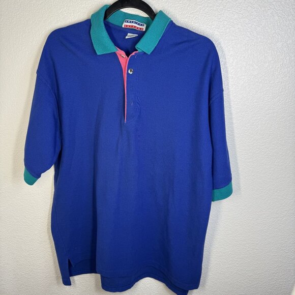 American Cottons Other - Vintage American Cottons Mens Polo Shirt XL Blue/Green Collar 100% Cotton USA Ma